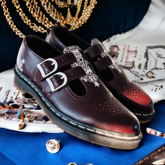 Dr. Martens Shoes - Dr Martens Lace Collection Oxblood Mandala Mary Janes Loafers 8065